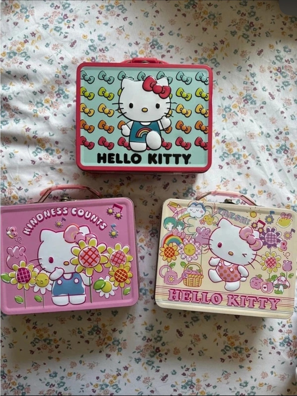 Hello Kitty Pink and Mint Kids Tin Lunch Box Set